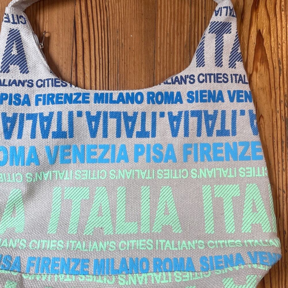 Brigitta italia beige blue green shoulder tote bag - Picture 2 of 5